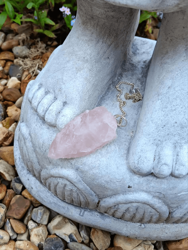 Rose Quartz Raw Crystal Pendulum With A Silver Colour Chain