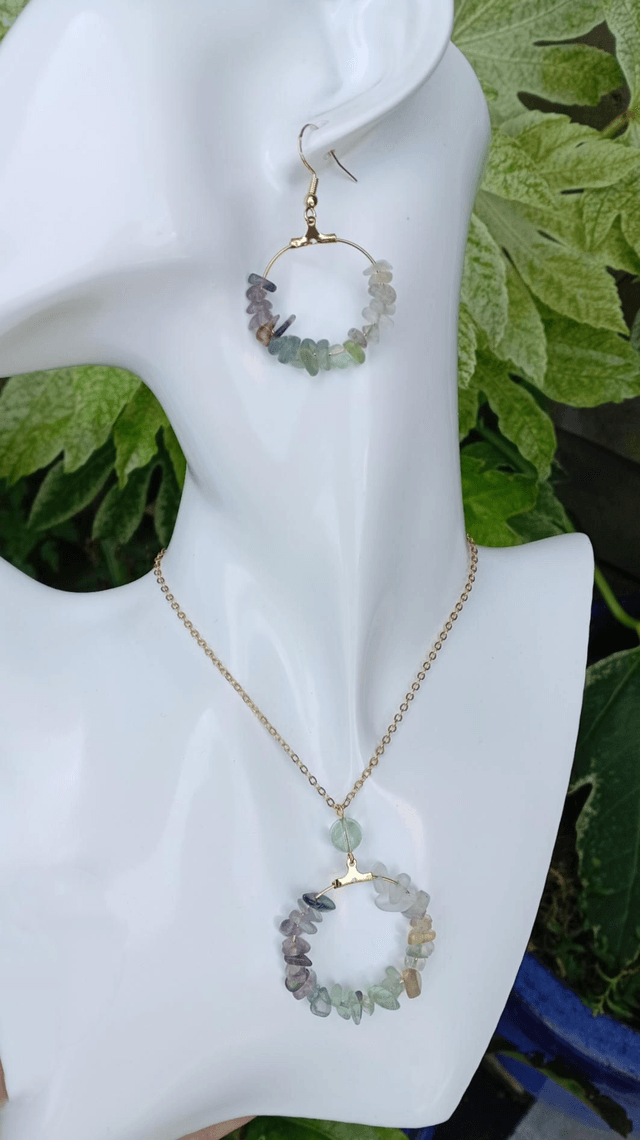 Fluorite Gold Earrings and Necklace set