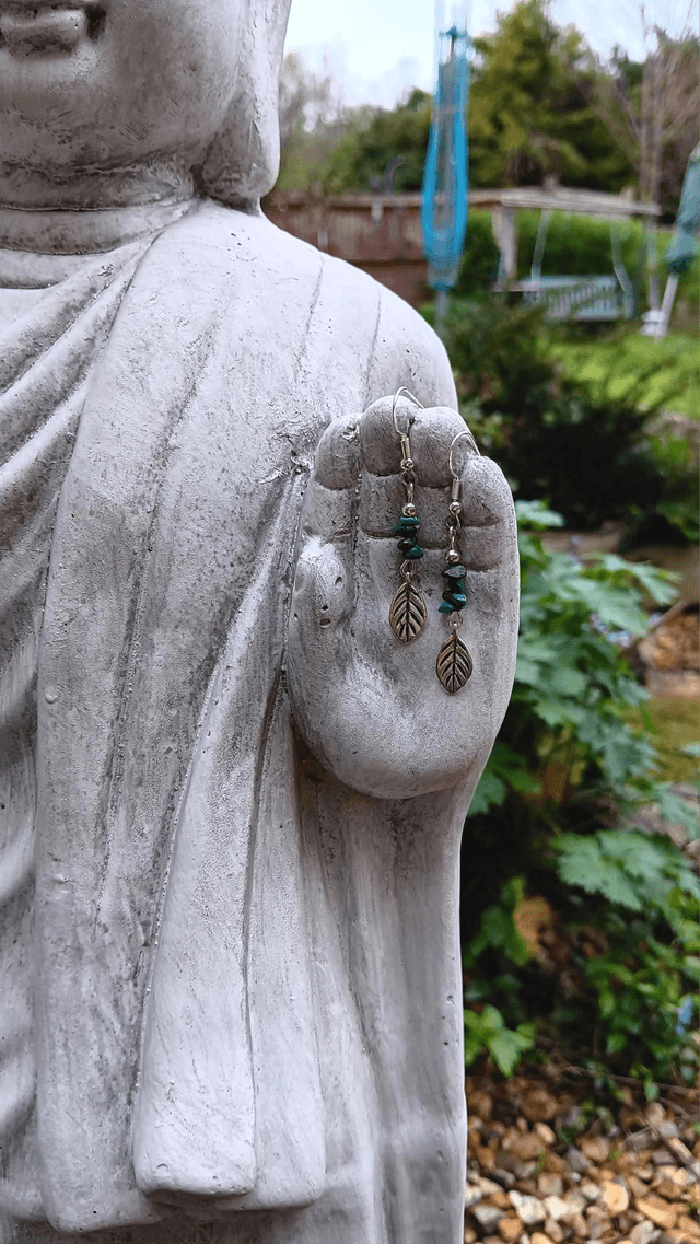 Chrysocolla Crystal Chip & Leaf Sterling Silver Earrings
