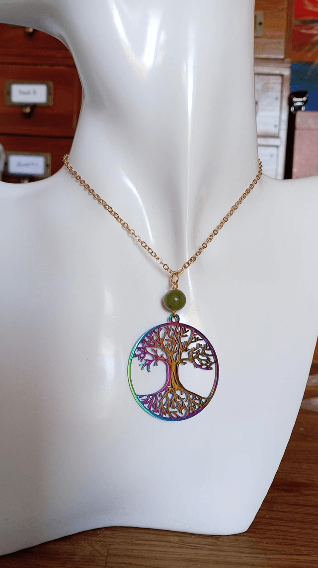 Green Jade and Iridescent Tree of Life Charm