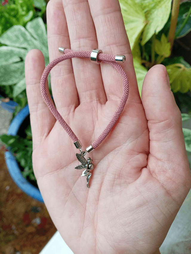 Dusky Pink kids bracelet with a Fairy Charm