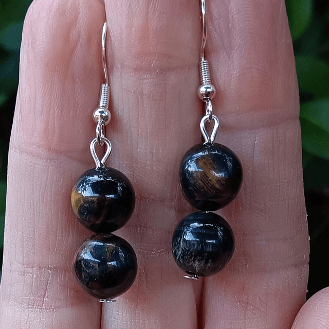 Blue Tiger's Eye Crystal Bead Sterling Silver 925 Earrings
