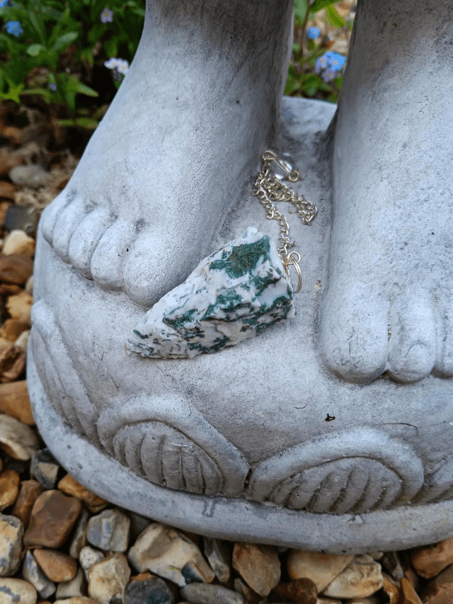 Tree Agate Raw Crystal Pendulum With A Silver Chain