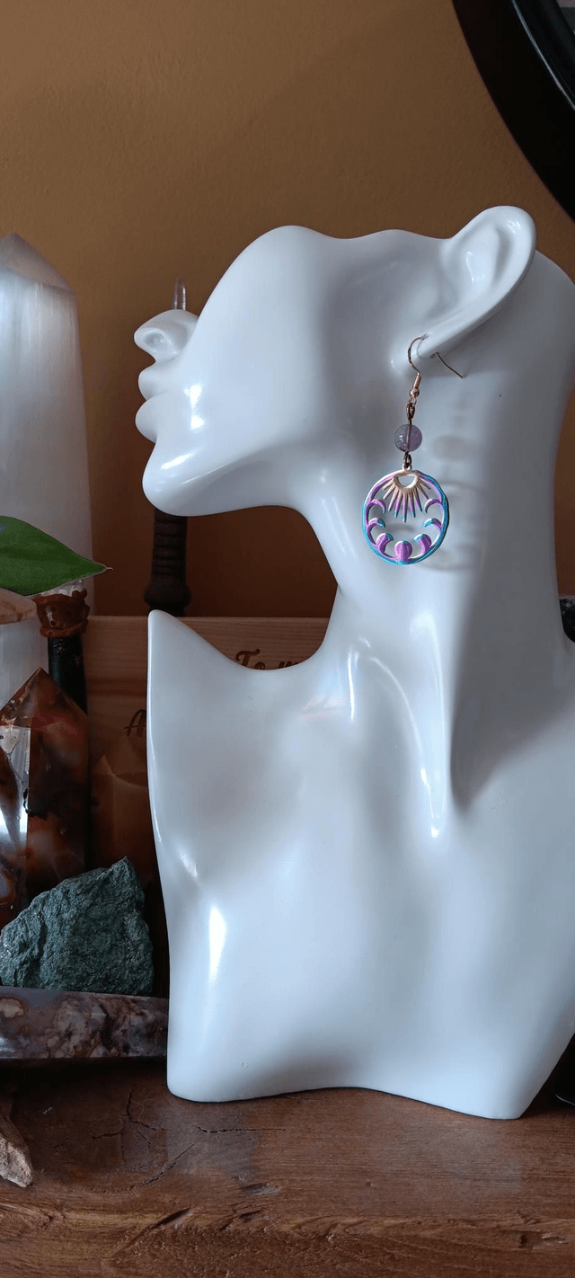 Fluorite Crystal Bead Rose Gold Earrings