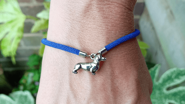 Dark Blue kids bracelet with a Sausage Dog Charm