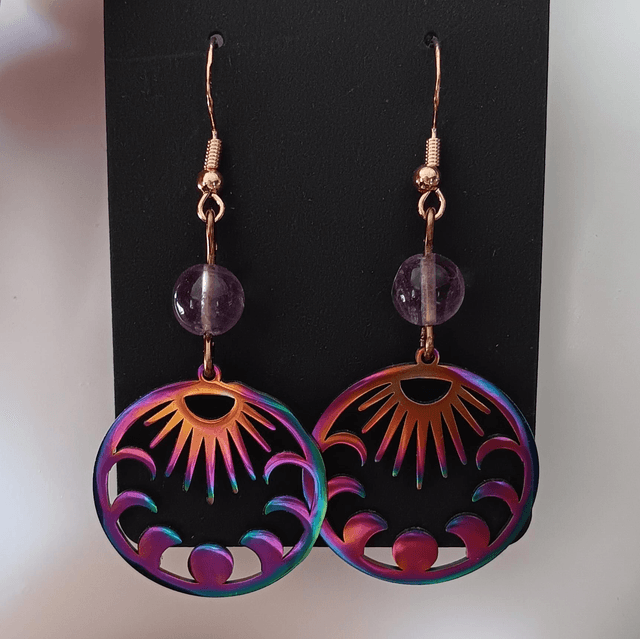 Fluorite Crystal Bead Rose Gold Earrings