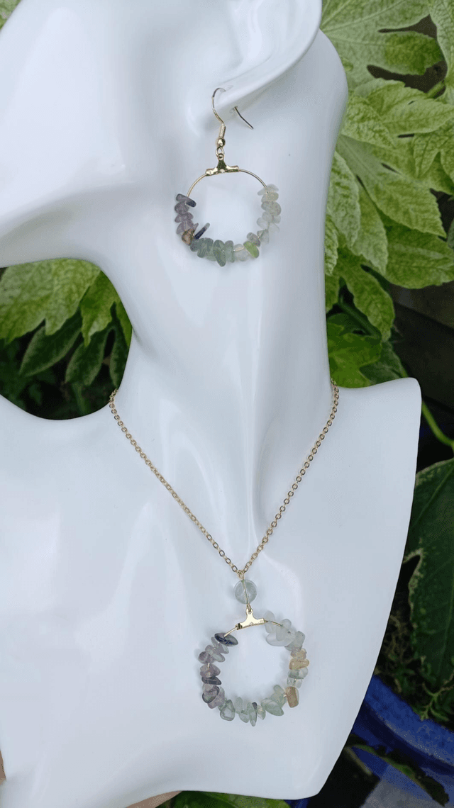 Fluorite Gold Earrings and Necklace set