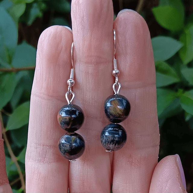 Blue Tiger&#039;s Eye Crystal Bead Sterling Silver 925 Earrings