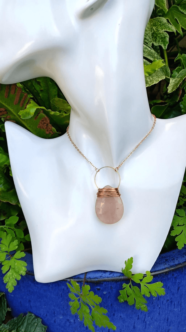 Rose Quartz Teardrop Gold Plated Necklace 